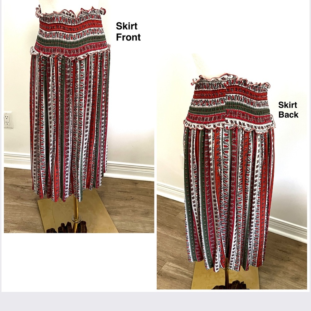 🇨🇦 Vintage Folk Art Smocked Convertible Skirt Dress Red Green Made in Canada - Picture 13 of 16